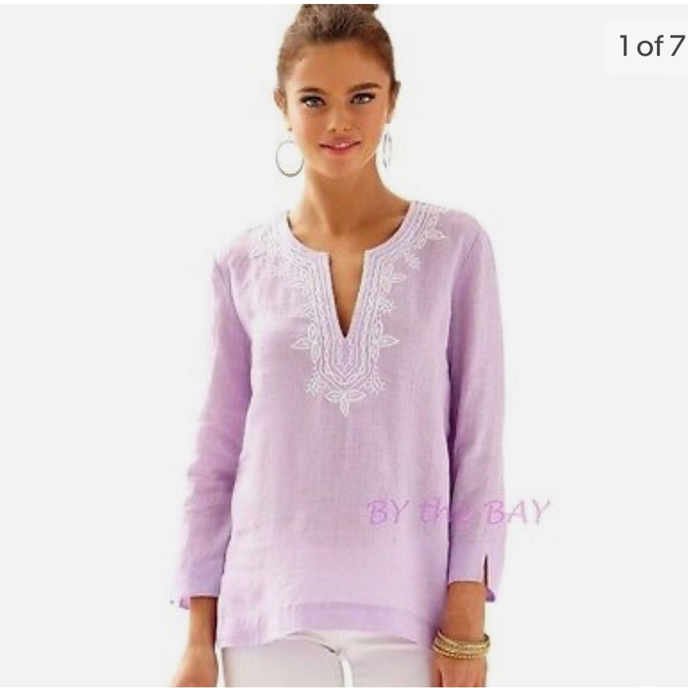 Lilly Pulitzer Amelia island linen tunic iced lavender iced lilac xs euc